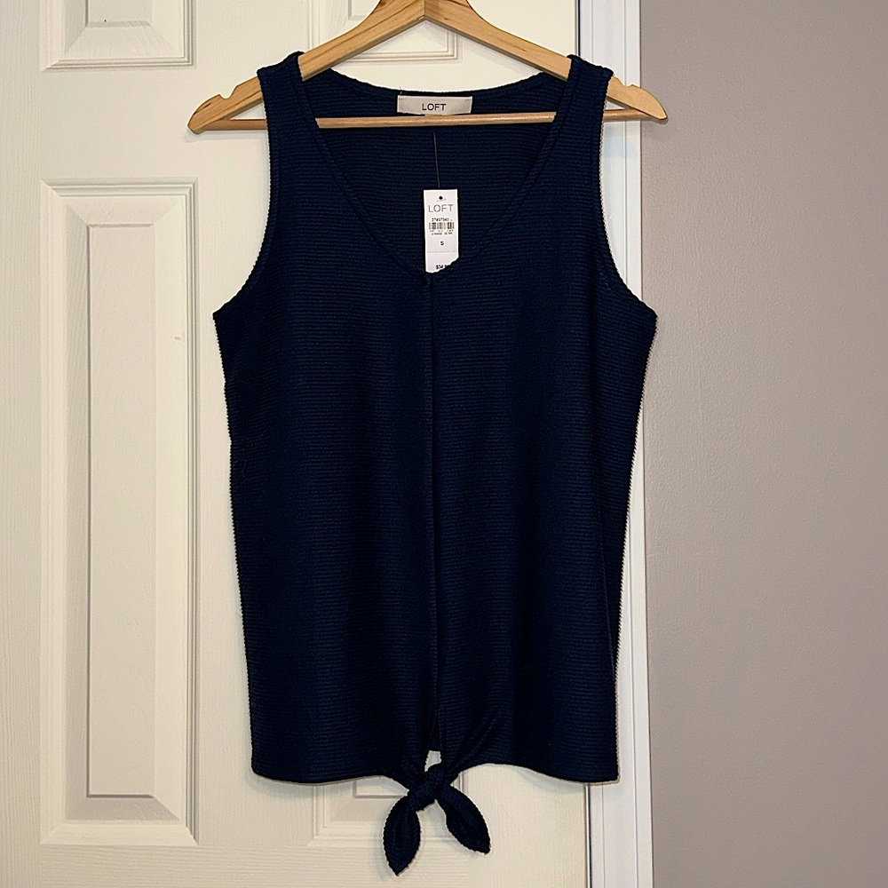 Loft Small Navy V-Neck Tie Front Tank